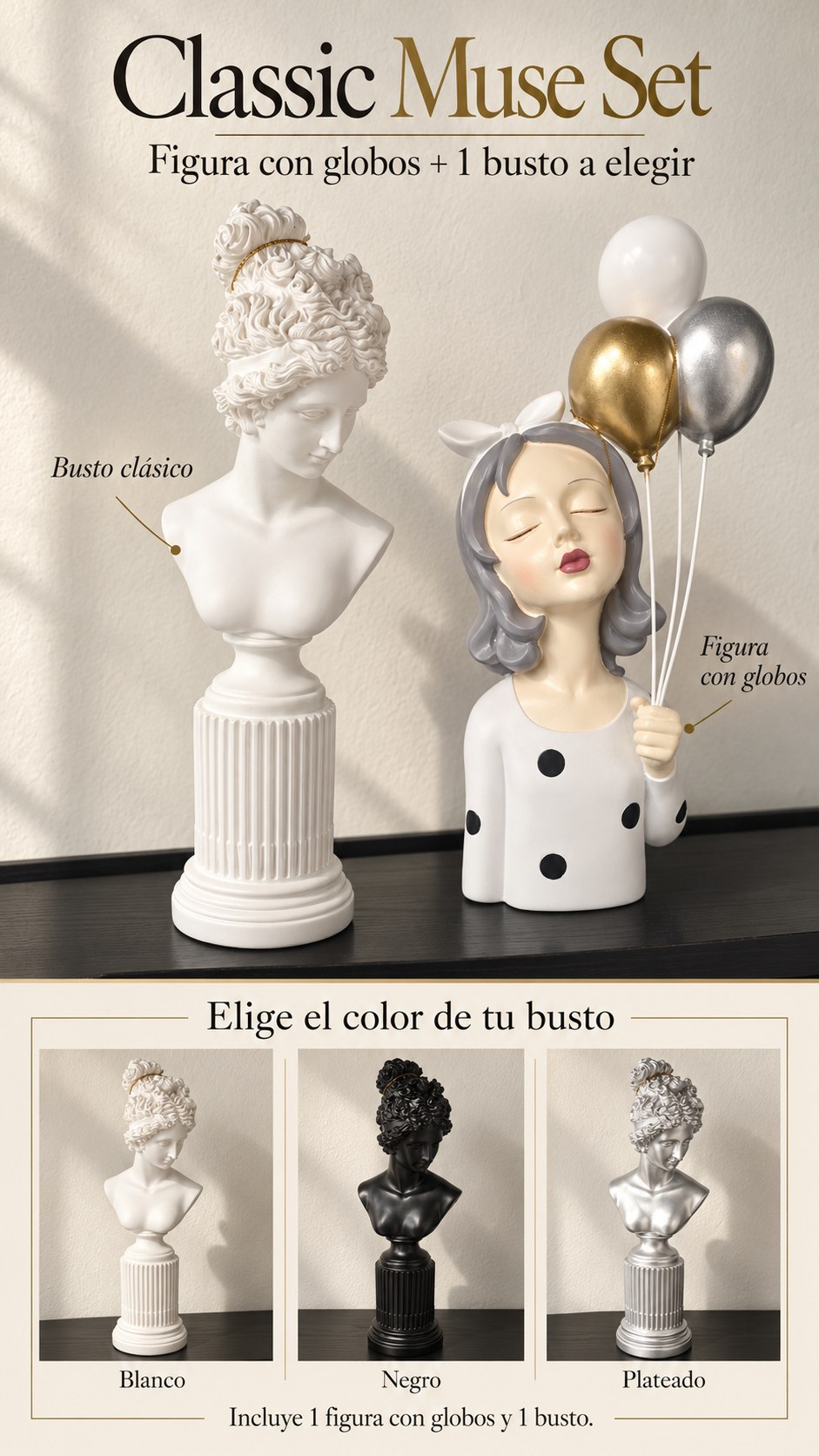 Classic Muse Set: Roman bust and Balloon Girl figurine